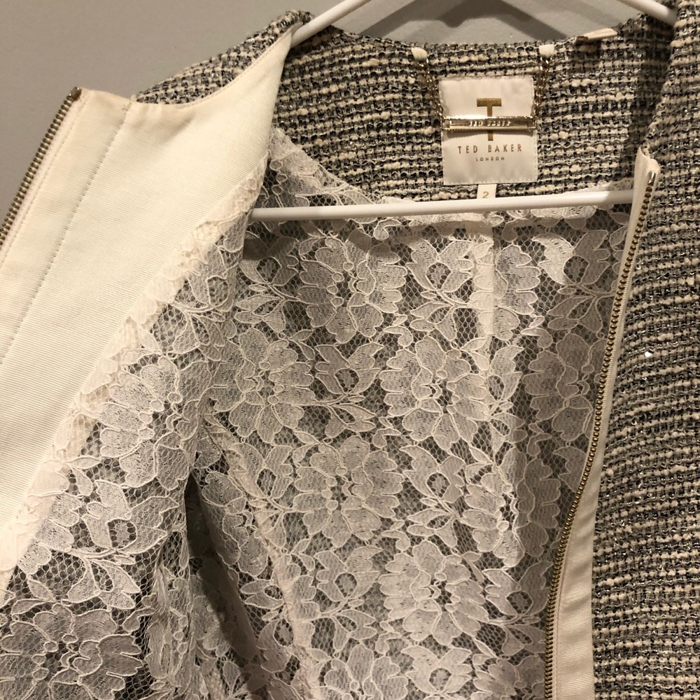 Ted baker silver and white blazer with lace detail - Picture 2 of 5